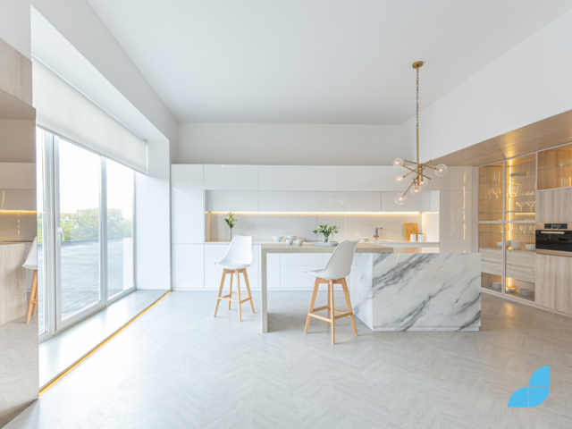 A white minimalist kitchen design.