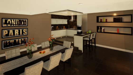 Katharine Foley's interior design project - dining room, kitchen & breakfast bar photorealistic render