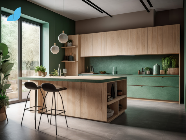  A kitchen design with sustainable materials and style.