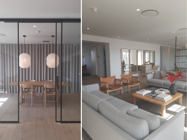 Left: Modern dinning room style. Right: Modern and traditional living room design. 